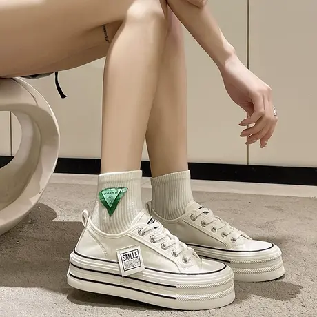 厚底帆布鞋女2023年春季新款松糕网红爆款时尚百搭休闲运动板鞋女图片