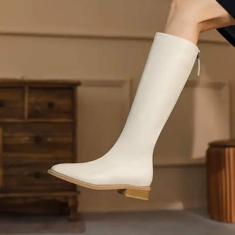 长靴女不过膝2022年新款春秋单靴显瘦粗跟切尔西马丁靴高筒骑士靴图片