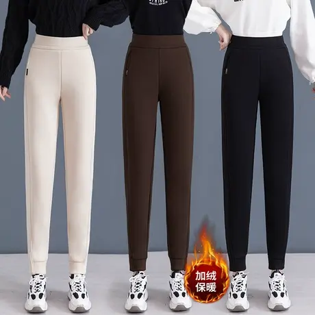 高腰加绒裤子女冬季大码胖mm休闲哈伦裤2023新款加厚保暖束脚裤潮图片