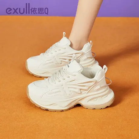 依思Q厚底老爹鞋女2023秋冬季新款增高系带休闲潮酷网面透气运动商品大图