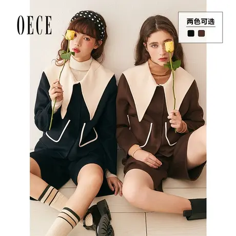 【买1送1】Oece秋冬新款女装小个子双面呢外套短款羊毛呢子大衣商品大图