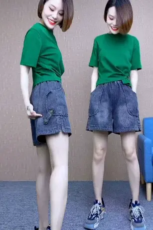 文艺复古大口袋宽松显瘦牛仔短裤女夏季薄款大码百搭休闲阔腿裤潮商品大图