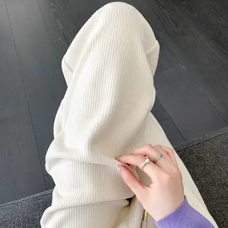 垂感窄版仿羊绒阔腿裤女宽松直筒拖地裤秋冬新款开叉显瘦休闲裤商品大图