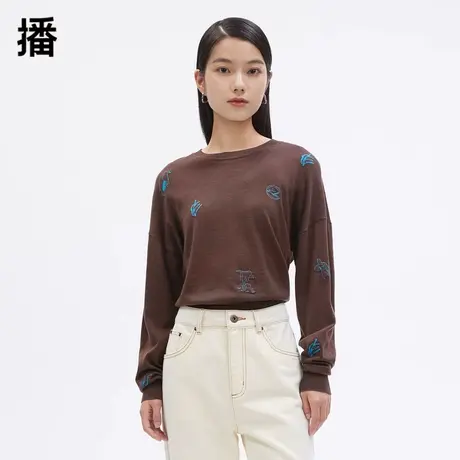 播针织衫女2023秋冬新款圆领小动物图案宽松提花毛衣BDP3SD1829商品大图