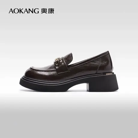 奥康女鞋 春季新款复古经典金属装饰套脚乐福鞋单鞋门店发货商品大图