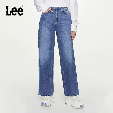 Lee商场同款buddy lee23秋冬新品428防泼水中蓝色女牛仔阔腿裤潮图片