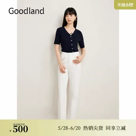 Goodland美地秋季镂空解构毛针织衫双曲纱修身上衣商品大图