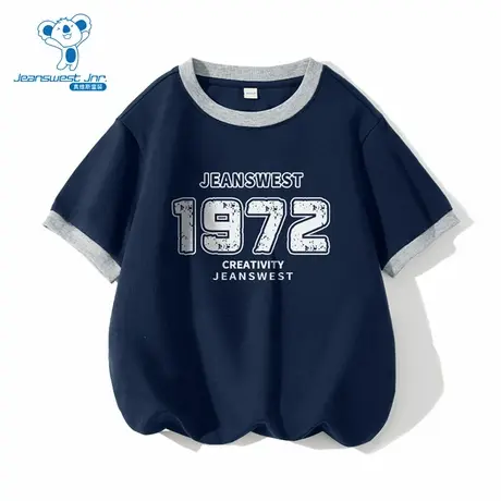 JU真维斯女童上衣2025夏季新款撞色圆领套头衫中大童纯棉短袖T恤图片