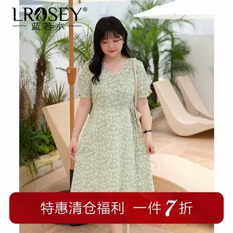 蓝若水大码女装法式V领碎花连衣裙夏季新品胖MM显瘦淑女雪纺a字裙图片