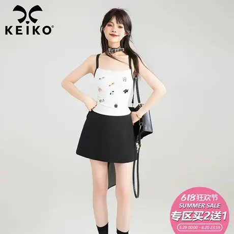 KEIKO 刺绣白色吊带背心女夏日多巴胺外穿内搭收腰小性感露背上衣图片