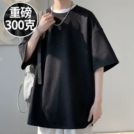 2025新款美式简约重磅男士胖子T恤短袖加肥加大码男装半截袖夏季商品大图