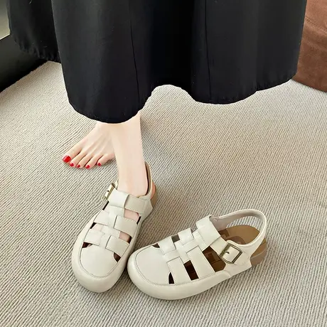 超火勃肯鞋女夏季包头罗马凉鞋2025新款丑萌洞洞鞋一脚蹬猪笼鞋子图片