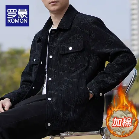罗蒙加棉男士外套秋冬季2025新款灯芯绒工装夹克加厚保暖休闲上衣商品大图