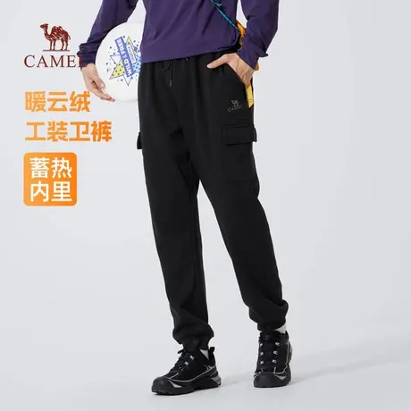 骆驼男装工装卫裤男2025新款冬季加绒保暖宽松束脚黑色休闲长裤子商品大图