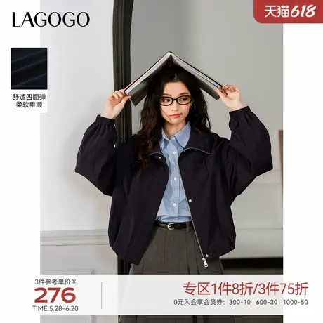 LAGOGO翻领藏青色短外套女拉谷谷2025年春季新款户外穿搭夹克衫商品大图
