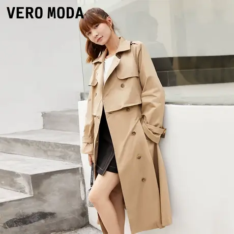 Vero Moda奥莱风衣女早秋清仓复古双排扣翻领绑带收腰通勤外套商品大图