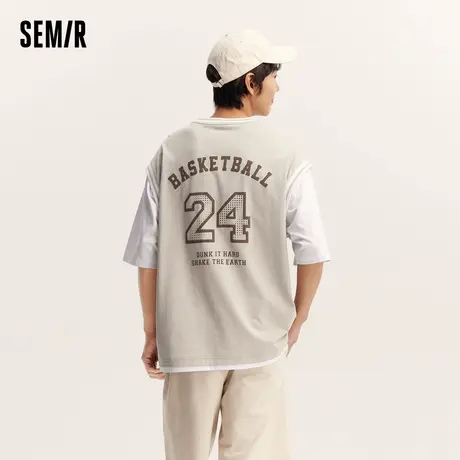 [商场同款]森马短袖T恤男2024夏新款假两件上衣oversize运动球服图片