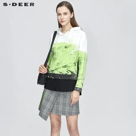 sdeer圣迪奥女装个性连帽泼墨印花拼接卫衣外套S21182223商品大图
