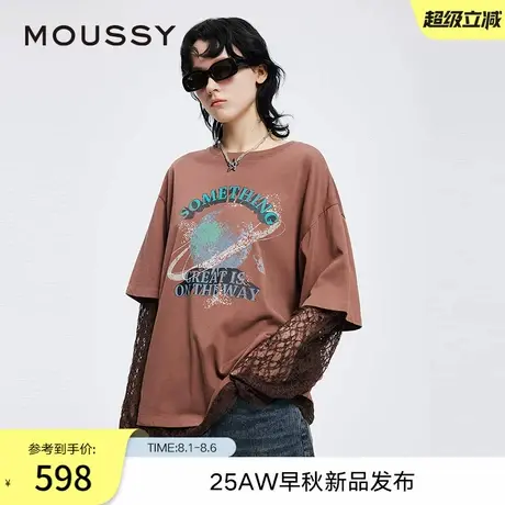 MOUSSY2025早秋新品复古风做旧星球印花宽松短袖T恤028IAA90-2991商品大图