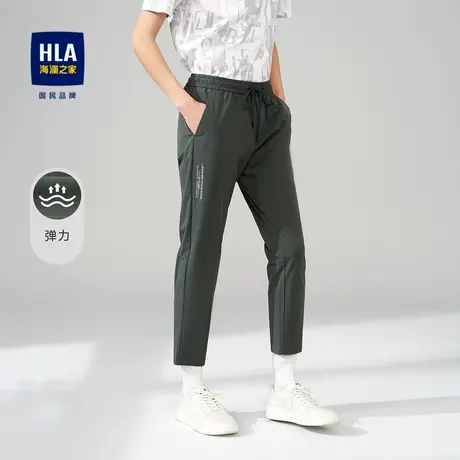 HLA/海澜之家春夏季弹力休闲裤抽绳松紧腰运动风宽松九分裤子男士图片