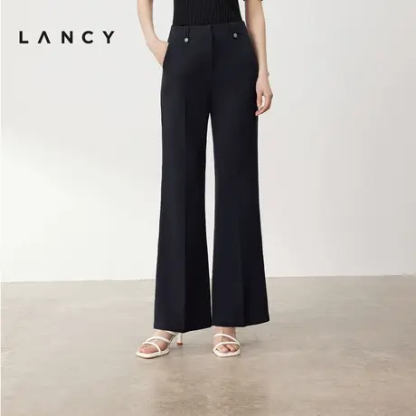LANCY/朗姿2024夏季新款藏青色三醋酸微喇裤职业通勤百搭西裤子女商品大图