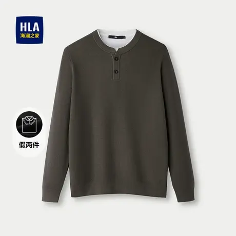 HLA/海澜之家双层领长袖针织衫2025秋新款时尚有型保暖修身毛衣男商品大图