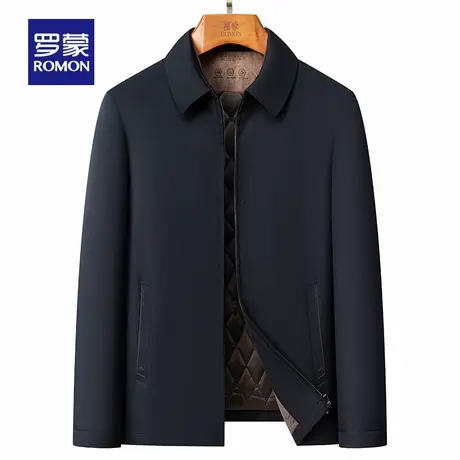 罗蒙男士商务休闲翻领夹克衫2025秋冬新款加棉保暖衣服爸爸装外套商品大图