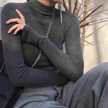 半高领羊毛针织内搭打底衫女早秋季韩系毛衣慵懒风高级感修身上衣商品大图