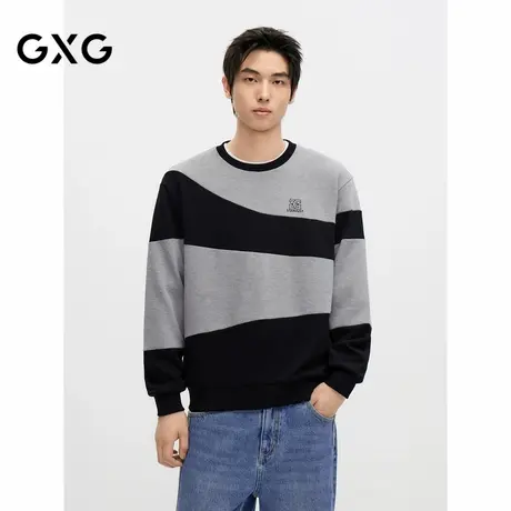 2024年秋季品GXG潮流撞色拼接刺绣休闲圆领卫衣男上衣商品大图