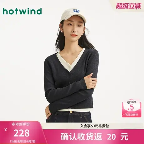 热风2025年秋季新款女士假两件V领针织衫商品大图