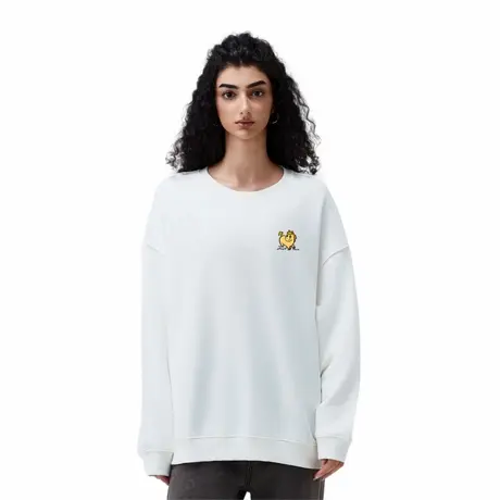 Ohlyah品牌秋冬白色纯棉重磅卫衣男女同款休闲百搭卡通宽松上衣服商品大图