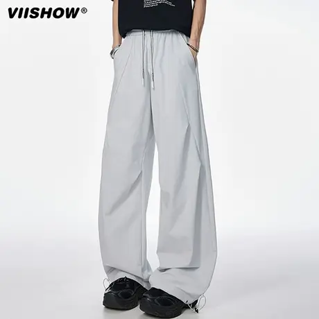 VIISHOW潮牌秋季休闲速干褶皱直筒运动伞兵裤男宽松潮流百搭长裤商品大图