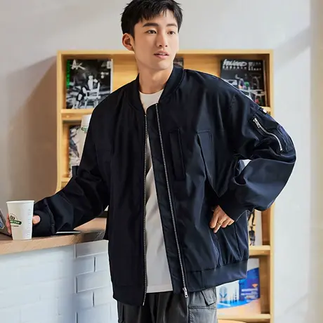 唐狮春秋季款夹克外套男棒球领飞行员夹克男撞色短款休闲工装潮TD图片