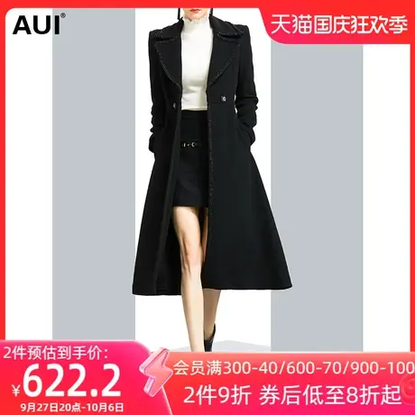 黑色气质女神范赫本风毛呢外套女冬2022新款帅气干练垂感呢子大衣商品大图