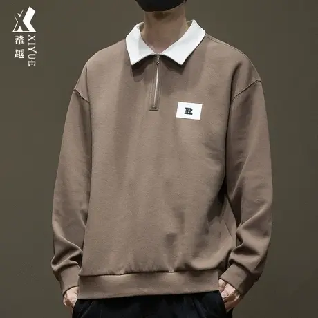 希越半拉链POLO领卫衣重磅400g男士秋季美式宽松大码翻领撞色潮流商品大图