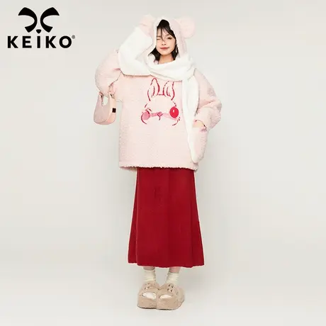 KEIKO[赠围巾手套一体帽饰] 兔子刺绣羊羔毛卫衣加绒加厚冬季外套图片
