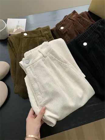 日系复古灯芯绒裤子女秋冬气质百搭高腰显瘦休闲直筒阔腿气球裤潮商品大图