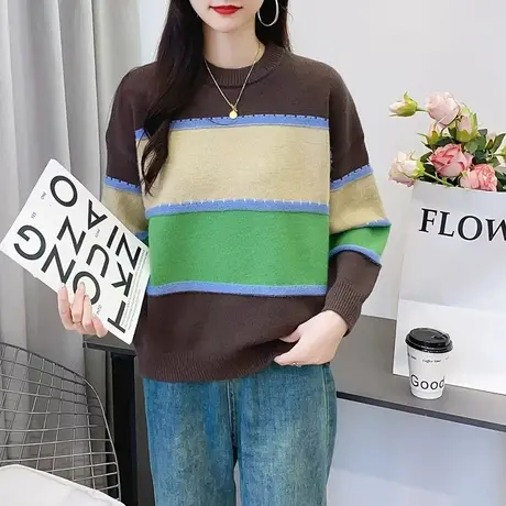 秋冬圆领套头加厚女毛衣2023年爆款宽松针织打底衫韩版女内搭上衣图片