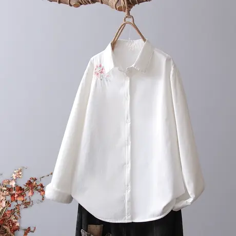2023秋 日式精致花朵刺绣衬衫 文艺清新优质棉杪休闲衬衣商品大图