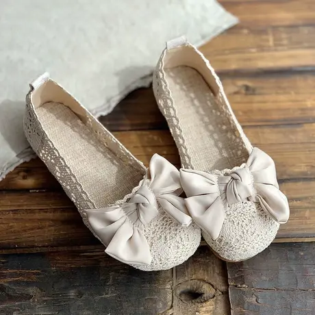 夏季网面凉鞋2023年新款平底镂空透气蝴蝶结单鞋淑女爆款渔夫鞋子商品大图