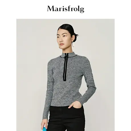 【透气亲肤系列】玛丝菲尔秋季新款灰色套头毛针织衫毛衣女商品大图