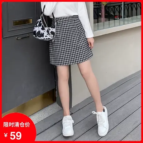 【清仓】妹妹半身裙2024春季新款减龄学院风显瘦胖MM短裙格子a字商品大图