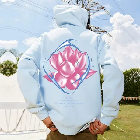 Nuthink美式420g重磅花朵连帽卫衣男潮牌ins宽松男女同款春季外套商品大图