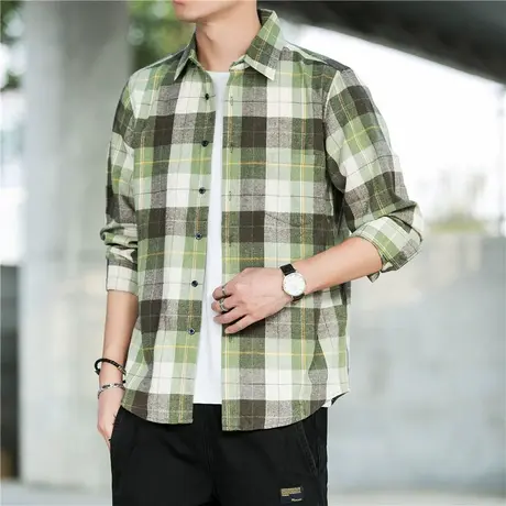 长袖衬衫男春秋装薄款上衣格子衬衣秋季休闲男装帅气外套宽松秋衣商品大图