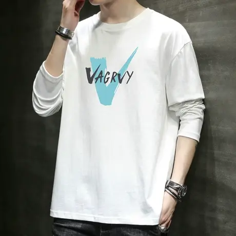 长袖T恤男士春秋季宽松棉感卫衣打底衫潮流体恤休闲上衣服男秋衣商品大图