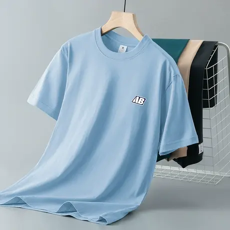 重磅纯棉短袖t恤男夏季薄款圆领上衣服潮流宽松半袖美式全棉体恤商品大图