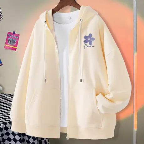 秋季开衫卫衣女2023新款春秋连帽拉链女款外套宽松薄款设计感上衣商品大图