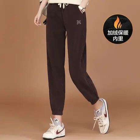 韩潮袭人松紧腰刺绣加绒束脚运动裤女2023冬新款休闲百搭加厚卫裤图片