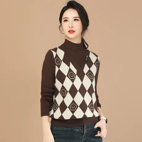 韩朝袭人半高领假两件内搭毛衣女2023冬季新款修身显瘦打底衫厚商品大图