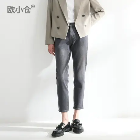 欧小仓土耳其烟灰色牛仔裤 弹力小脚九分ins烟管裤子设计感女小众图片
